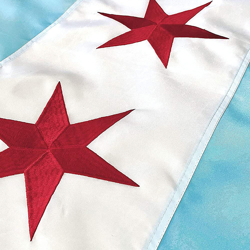 American Chicago City Flag 90*150cm Pure Copper Button Oxford Cloth Embroidery Stitching Flag