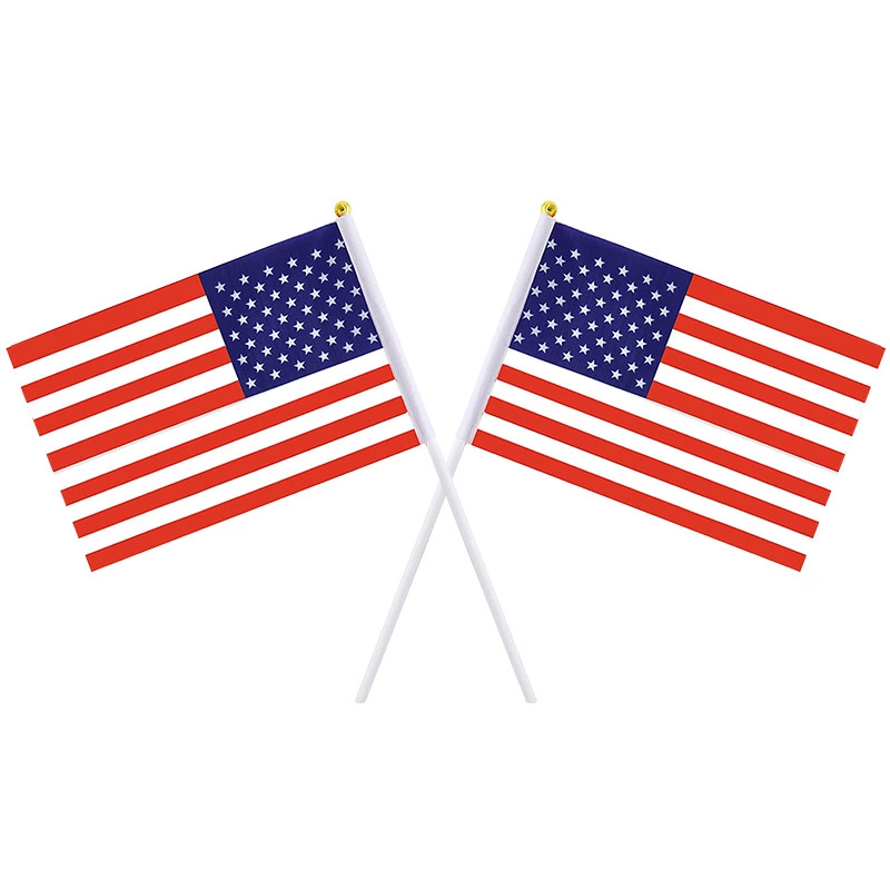 Custom Hand Held Plastic Union Jack Flag Wooden Sticks American Hand Held Stick Flags