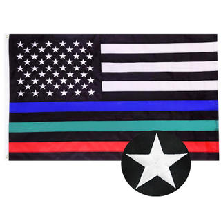 Blue Green Red Line Star Embroidery Flag 90*150cm American Usa Embroidery Flag